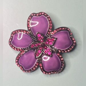 Vibrant purple floral brooch/pin with red accents